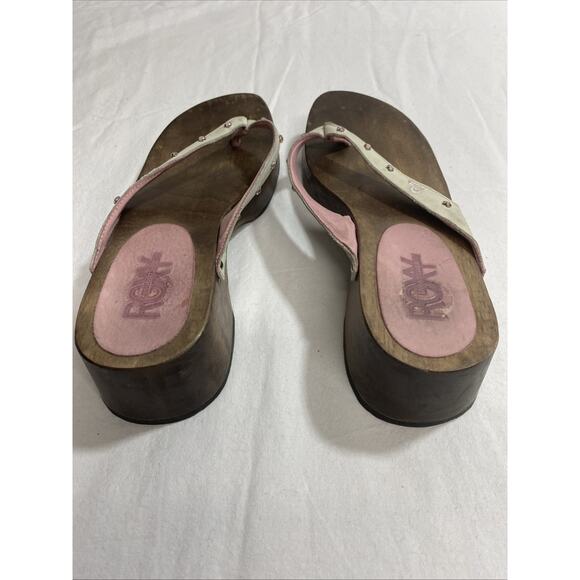 Roxy Quicksilver Vintage Moonstone Wood Sandal With Bling And Thick Heel Y2K - Picture 2 of 6